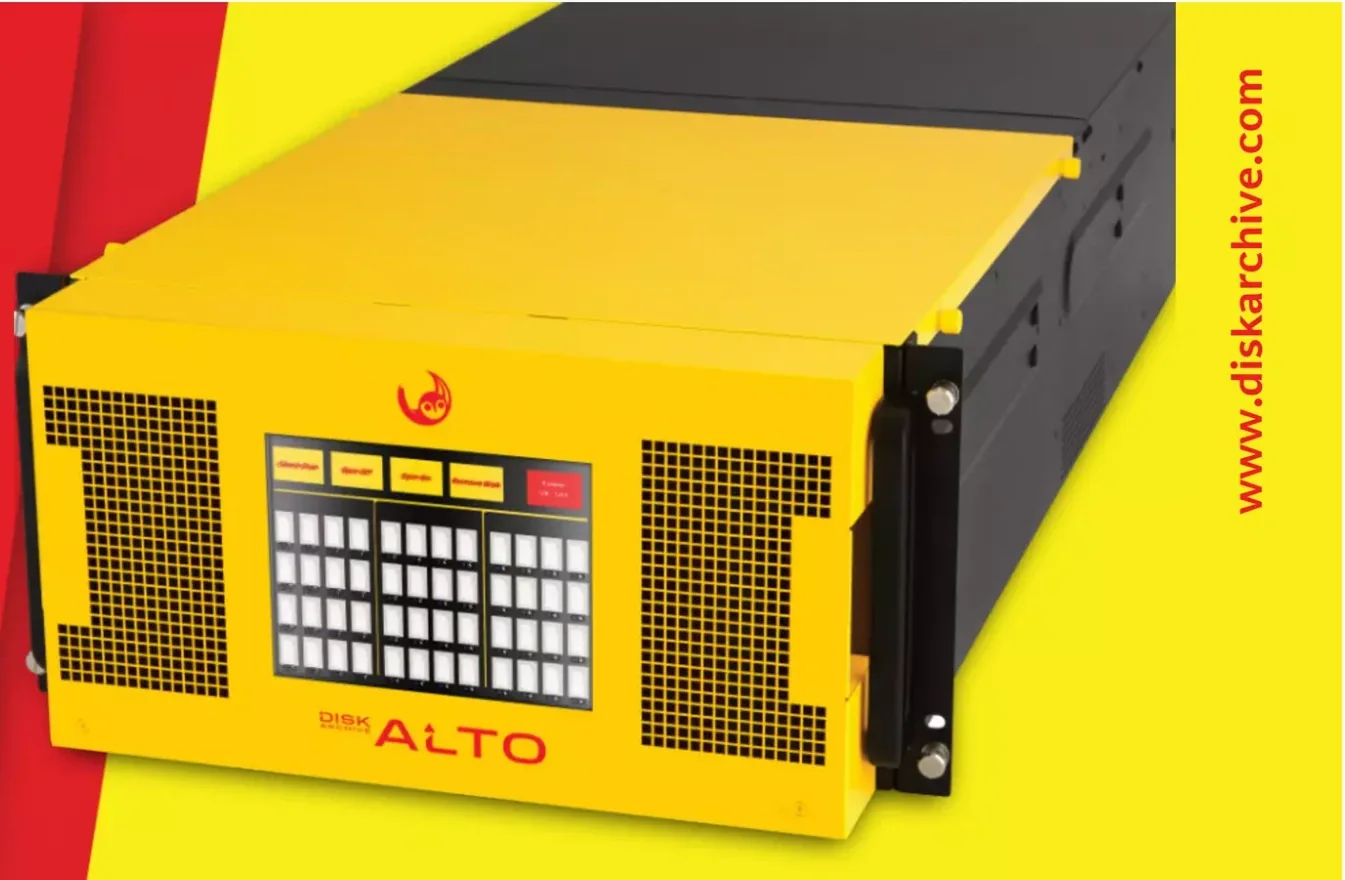 Disk Archive ALTO archive enclosure with a yellow front panel and disk status display