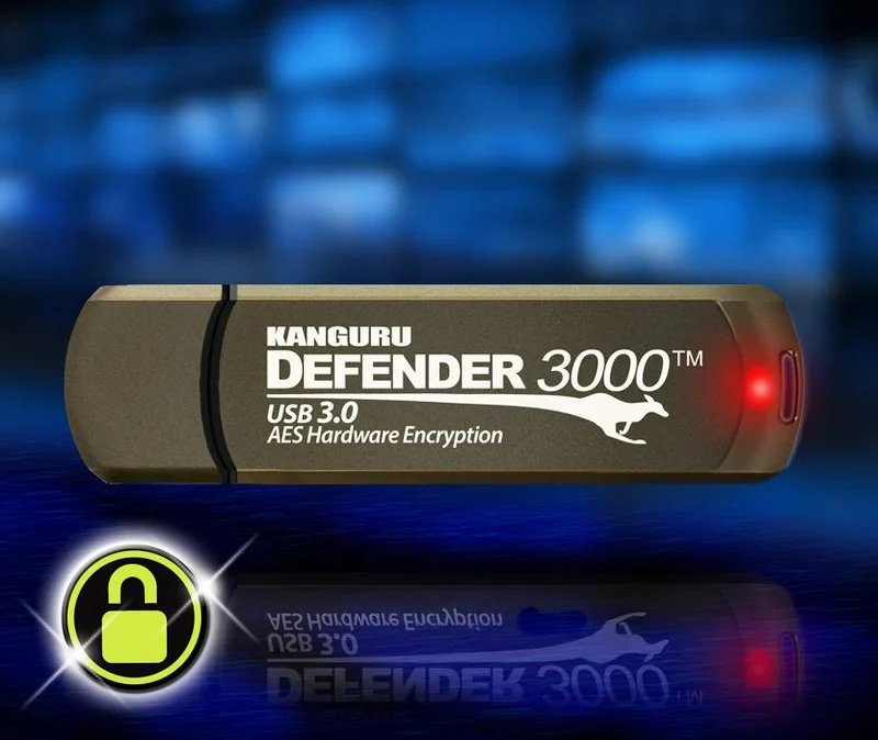 Kanguru Defender 3000 hardware-encrypted USB flash drive, validated to FIPS 140-3 Level 3 under NIST certificate #5364