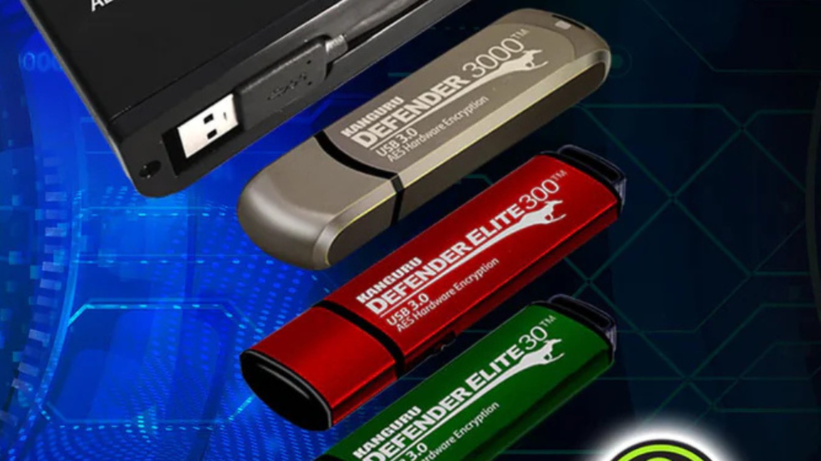 Kanguru Defender hardware encrypted USB flash drives and encrypted external SSD