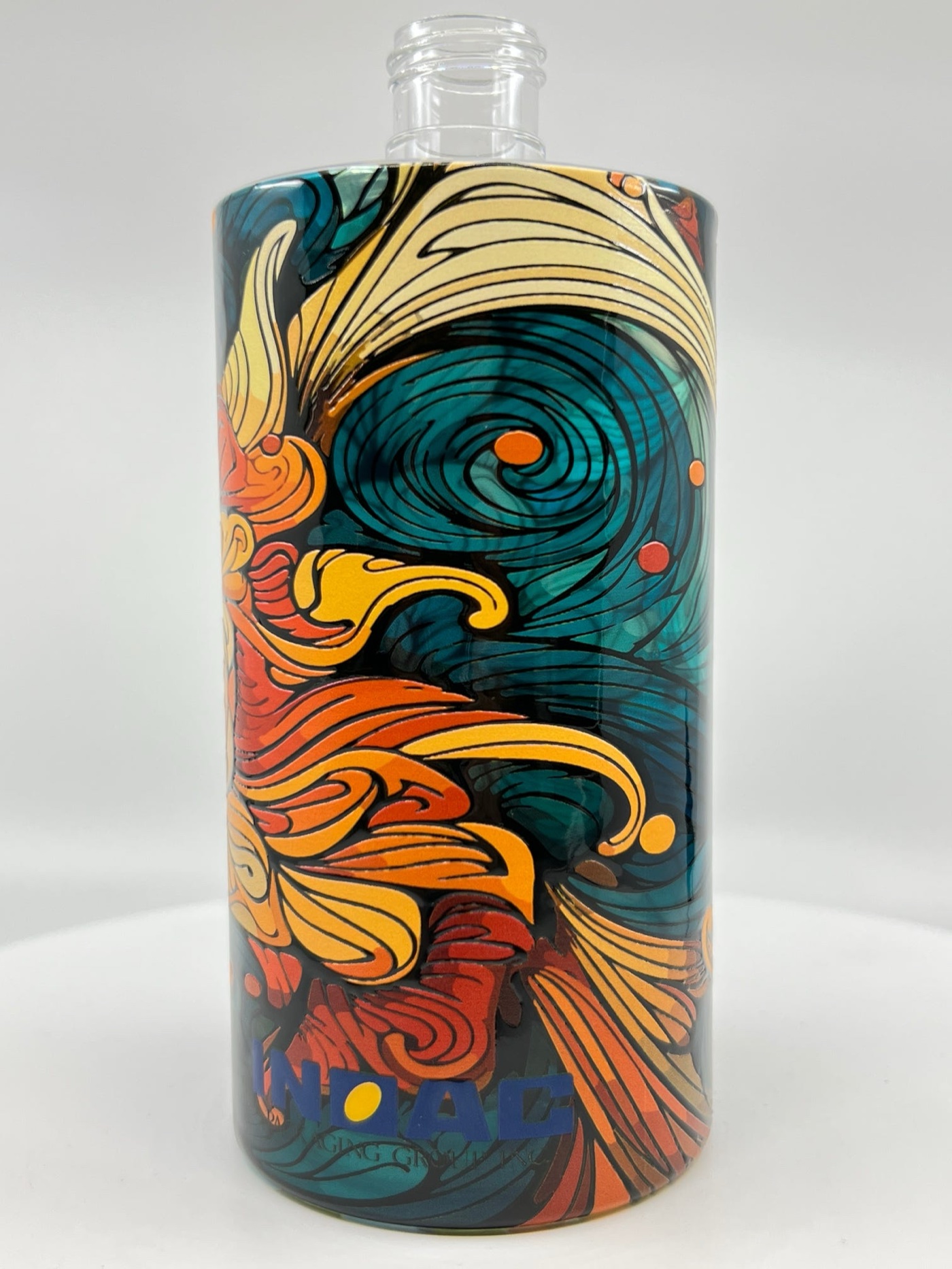 Premium printed glass bottle with full colour artwork
