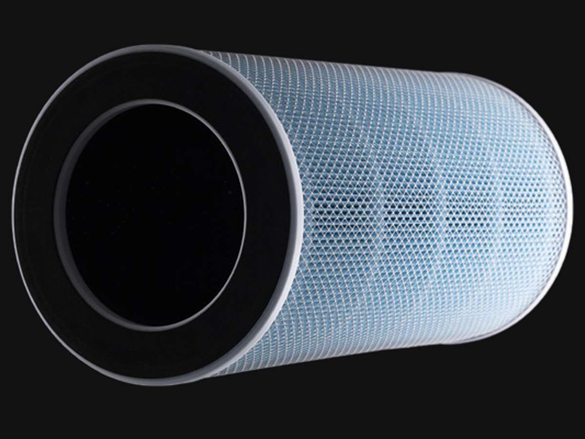 The MedicAir Pro combined filter cartridge, a cylindrical unit with a pleated white filter medium wrapped around a dark central core