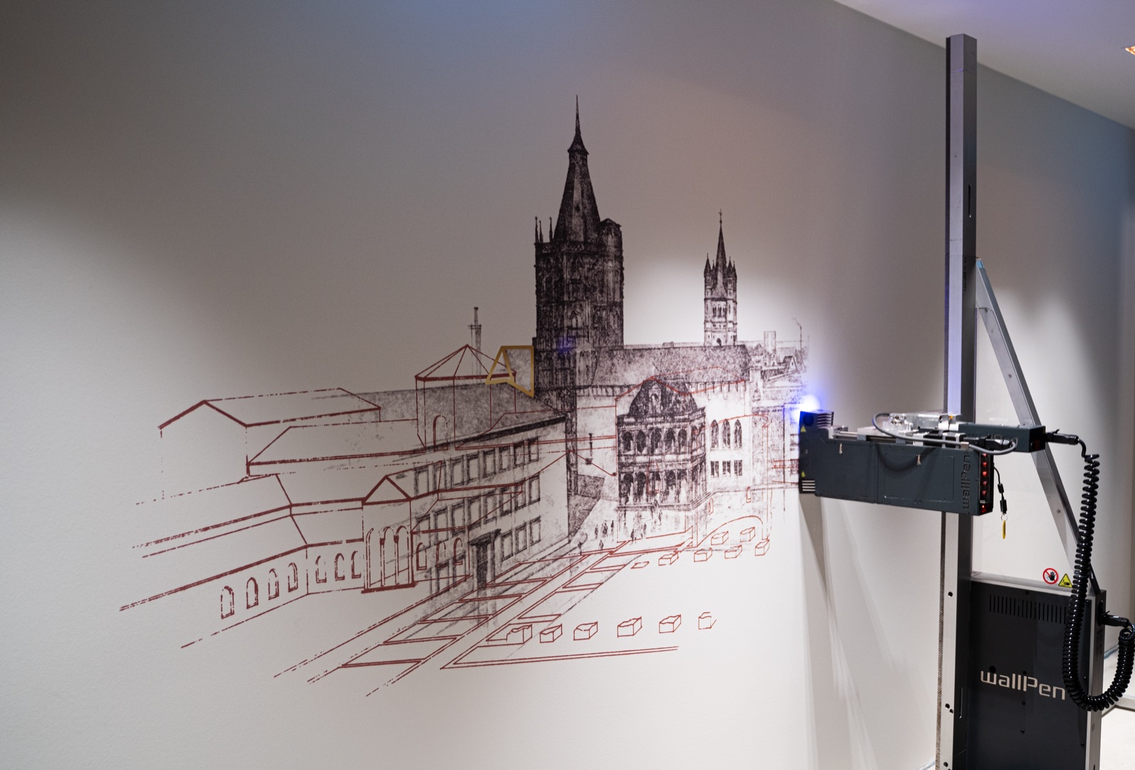wallPen wall printer on its rail printing a tall interior wall