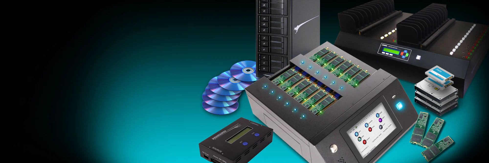 KanguruClone stand-alone duplicators for hard drives, SSDs, NVMe, USB and optical media